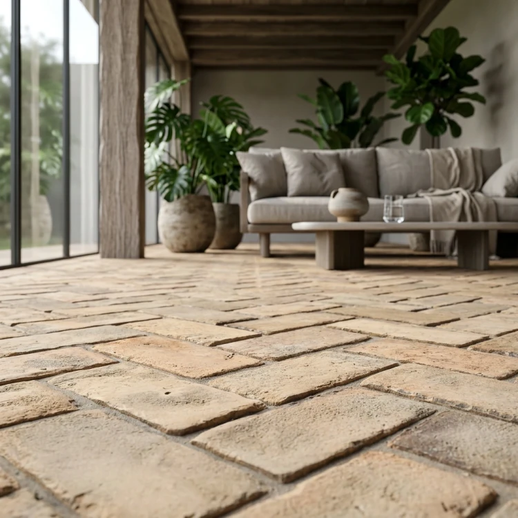 Dekorative Terrassenplatte „Provence“ – Visualisierung, erstellt mit künstlicher Intelligenz (KI).